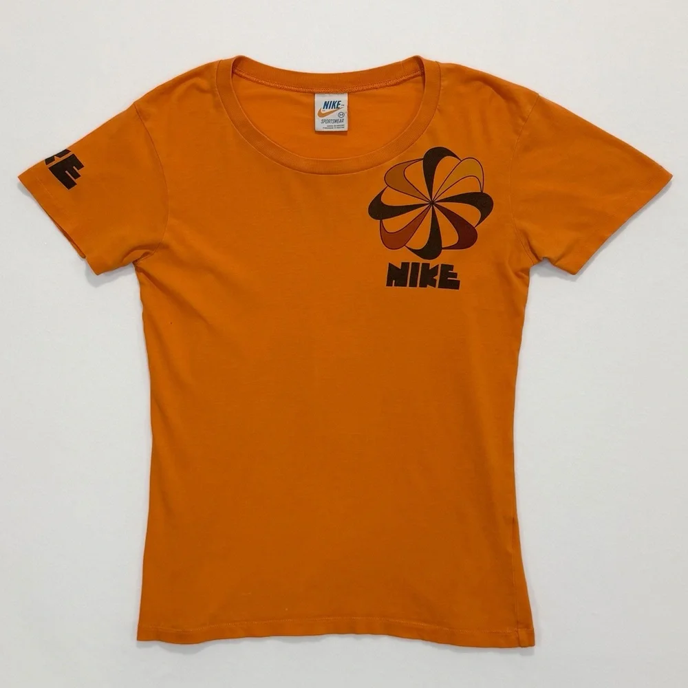 Vintage 80s Nike Pinwheel Graphic T Shirt Orange Limited Issue Youth M USA Rare